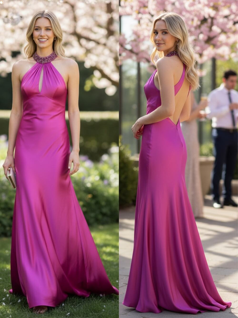 Mac Duggal Pink Satin Rhinestone Dress Wedding Guest Mother of the Bride Gown